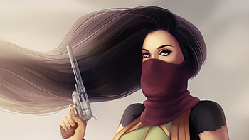 Long Hair Girl With Pistol, long-hair, warrior, artist, artwork, digital-art, deviantart HD wallpaper