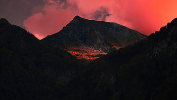 Dark Mountain Under Burning Skies, mountains, mountain, sky, clouds, nature HD wallpaper