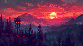 Firewatch Sunset Nature Mountain, sunset, nature, mountain, Firewatch HD wallpaper