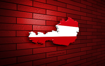 Austria map, , red brickwall, European countries, Austria map silhouette, Austria flag, Europe, Austrian map, Austrian flag, Austria, flag of Austria, Austrian 3D map HD wallpaper