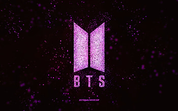 BTS glitter logo, , black background, BTS logo, pink glitter art, BTS, creative art, BTS pink glitter logo HD wallpaper