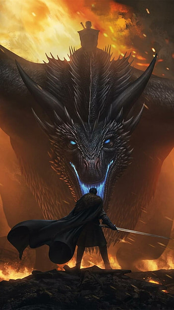 Blade & Ice: Jon Snow's Dragon Duel with the Night King, sword, warrior, dragon, TV Show, Game Of Thrones HD phone wallpaper