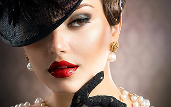 Beauty, jewel, model, pearl, face, girl, woman, anna subbotina, hat HD wallpaper