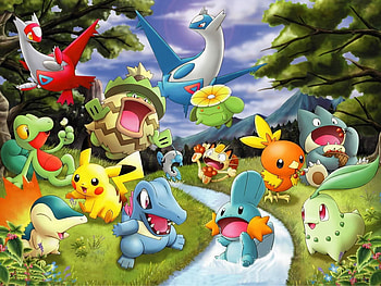 pokemon hangout, torchic, pikachu, meowth, latias, treecko, latios, totodile, mudkip, skiploom, ludiloco, chikorita, cyndaquil HD wallpaper