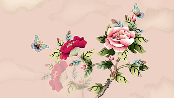 art watercolor butterfly flower branch HD wallpaper
