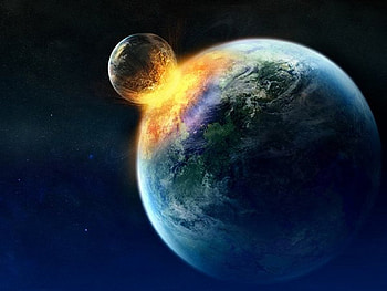 Sideral kiss, planet, moon, colision HD wallpaper