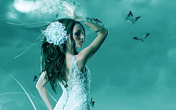 Fantasy Bride, white, butterfly, fantasy, girl, bride HD wallpaper