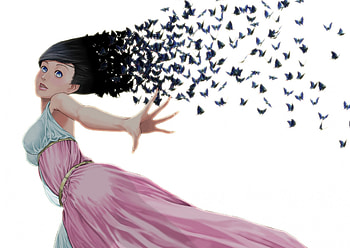 blue, white, black, art, kagijou, pink, anime, butterfly, manga HD wallpaper