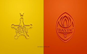 Sheriff Tiraspol vs Shakhtar Donetsk, 2021, UEFA Champions League, Group D, 3D logos, yellow orange background, Champions League, football match, 2021 Champions League, Sheriff Tiraspol, Shakhtar Donetsk HD wallpaper