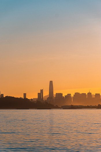 Cities, Sunset, City, Building, Coast, Fog HD phone wallpaper