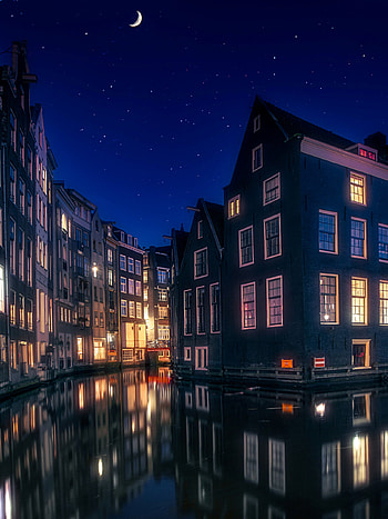 Amsterdam, Canal night time, Cities, TV show HD phone wallpaper