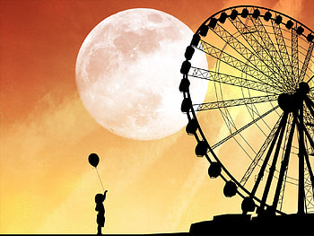 Merry Go Round, childhood, 3d, moon, innocent, , digital art, child HD wallpaper