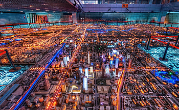 the chinese technopolis r, miniature, city, lights, r, hanger HD wallpaper