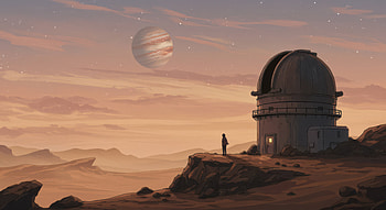 Jupiter Rising Over The Desert Observatory, jupiter, desert, observatory, artist, artwork, art, digital-art, ai, deviantart HD wallpaper