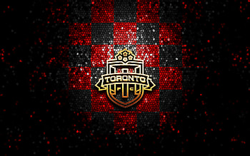 Toronto FC II, glitter logo, USL League One, red black checkered background, soccer, american football club, Toronto FC II logo, mosaic art, football HD wallpaper