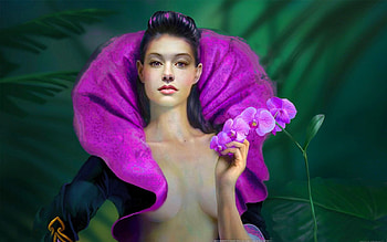 Orchid Beauty, purple, digital, art, fantasy, , orchid, girl, woman, beautiful HD wallpaper