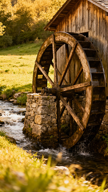 Pocket Watermill: Golden Stream HD phone wallpaper