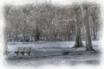 The Bench Again, bench, snow, trees, bridge, park, ice HD wallpaper