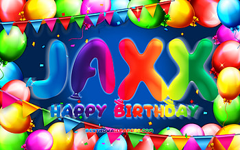 Happy Birtay Jaxx, , colorful balloon frame, Jaxx name, blue background, Jaxx Happy Birtay, Jaxx Birtay, popular american male names, Birtay concept, Jaxx HD wallpaper