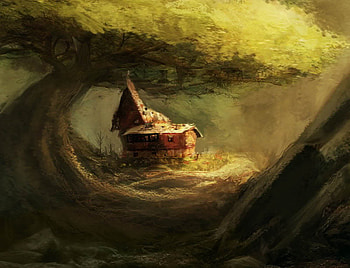 Shelter, painting, pretty, art, house, tree HD wallpaper
