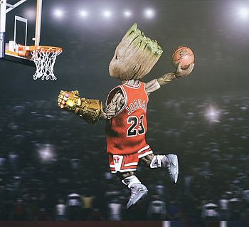 Baby Groot Playing Basketball, baby-groot, superheroes, basketball HD wallpaper