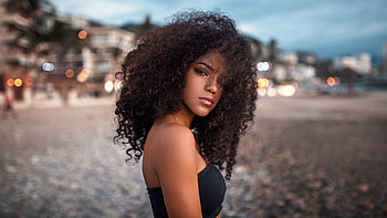 Curly Hair Girl Model Is Standing In Blur Bokeh Background Wearing Black Dress Girls HD wallpaper
