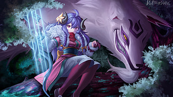 Kindred League of Legends, Anime style, Horns, Fox braids HD wallpaper