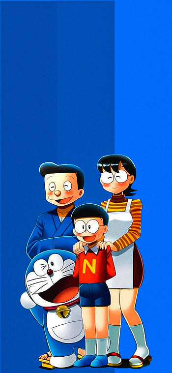 Nobita and Doremon, art, blue HD phone wallpaper