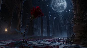 Mystic Moonlit Enchanted Red Rose, rose, red rose, enchanted rose, moon, fantasy HD wallpaper