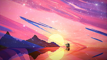 Venture, boat, sunset, artist, artwork, digital-art, minimalism, minimalist, deviantart HD wallpaper