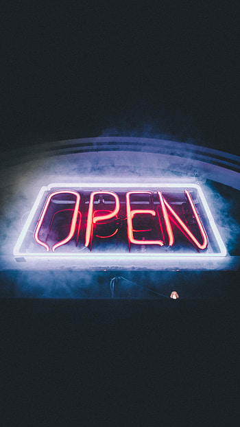 Words, Shine, Light, Fog, Neon, Sign, Signboard, Open, It's Open HD phone wallpaper