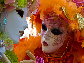 carnival, venice, mask, green, orange HD wallpaper