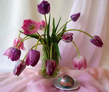 Flowers, Easter, Tulips, Holiday, Cloth, Vase, Egg HD wallpaper