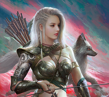 Storms of Tomorrow, frumusete, pink, fantasy, archer, girl, mario wibisono, luminos, fox HD wallpaper