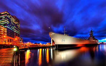 Cities, Sky, Night, City, Shine, Light, Ship, Port HD wallpaper