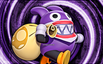 Nabbit, violet grunge background, vortex, Super Mario, cartoon monster, Super Mario characters, Super Mario Bros, Nabbit Super Mario HD wallpaper