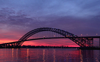 Cities, Rivers, Sunset, Twilight, Usa, Dusk, United States, New Jersey, Bayon Bridge HD wallpaper