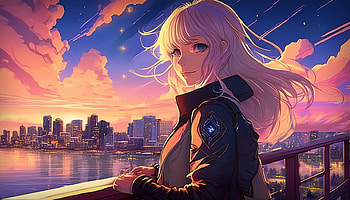 Summer Afterglow, landscape, Anime, girl, city, sunset, anime girl, anime landscape, anime sunset, anime city HD wallpaper