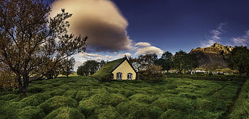 Iceland Cottage and Cemetery Landscape, cottage, Iceland, cemetery, church, landscape view HD wallpaper