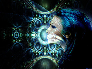 Fractal Fantasy Woman, blue hair, fractal, woman, geometric design HD wallpaper
