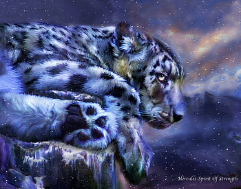 Hercules-Spirit of Strength, artwork, painting, snow, cat, leopatd, predator HD wallpaper