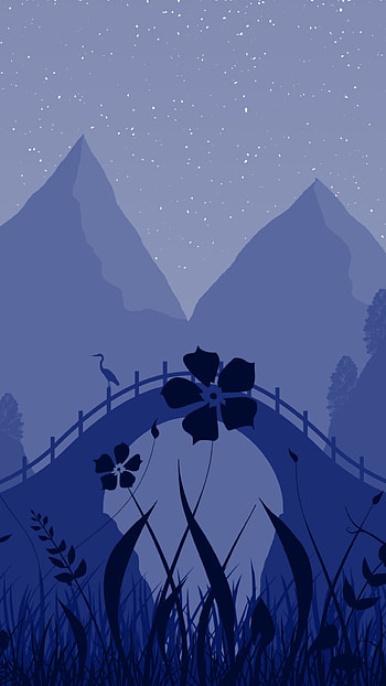 Midnight Blossom Bridge: Mountain Night, bridge, mountain, night, floral, artistic, landscape HD phone wallpaper