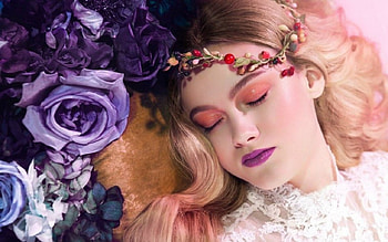 Sleeping Beauty, face, model, flowers, woman HD wallpaper
