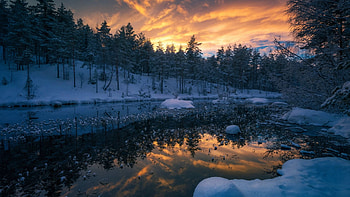 Ringerike, Norway, sky, winter, river, snow, clouds, colors HD wallpaper