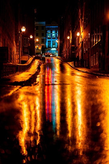 Lights, Dark, Wet, Asphalt, Night City, Street HD phone wallpaper