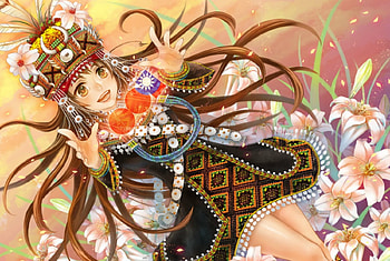Taiwan girl, black, cute, girl, orange, dress, feather, anime, flower, yellow, taiwan, red, hetalia, manga, hat HD wallpaper