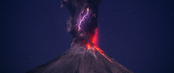 volcano, eruption, lightning, sky HD wallpaper