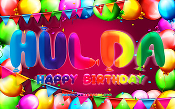 Happy Birtay Hulda, , colorful balloon frame, Hulda name, purple background, Hulda Happy Birtay, Hulda Birtay, popular german female names, Birtay concept, Hulda HD wallpaper