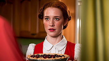 Delightful Cherry Pie Scene - Ultra, girl, pie, kitchen, vintage, red dress HD wallpaper