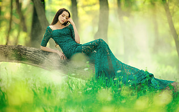 Green Long Dress , girls, model, green-dress HD wallpaper